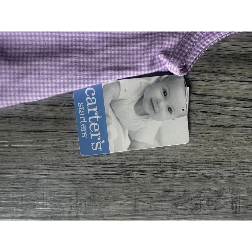 Vintage Carters Starters Baby Girl Purple Gingham Floral Romper 3-6M NWT